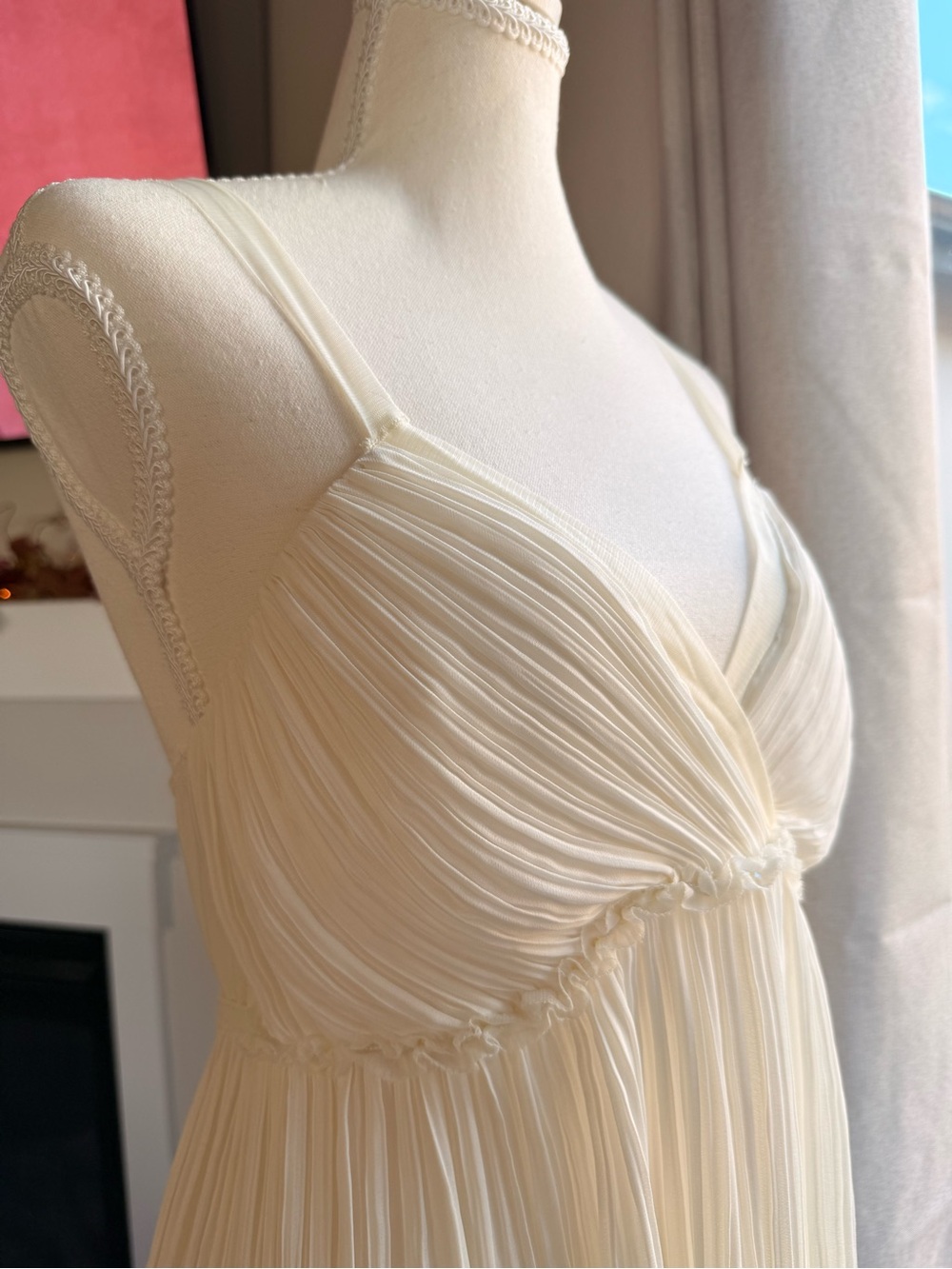 Flora Ivory Pleated Spaghetti-Strap Slip
